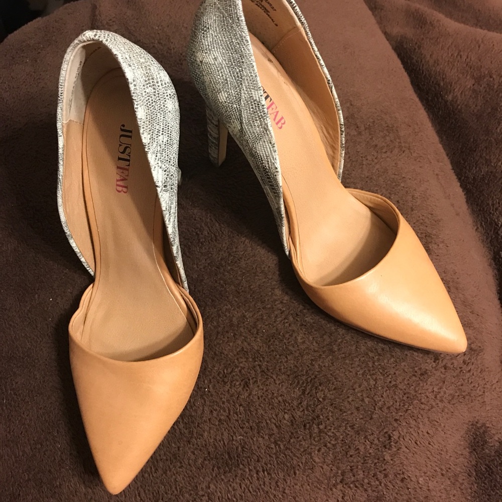 JustFab Tan and Snake Skin Heels